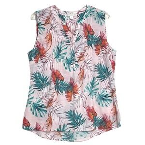Juniper + Lime Womens Sleeveless Tunic Blouse PL Pink Tropical Floral Leaf Print